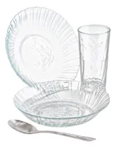 Comprar Set Vajilla Platos Vasos Cubiertos Vidrio Juego 12 Piezas Color Transparente