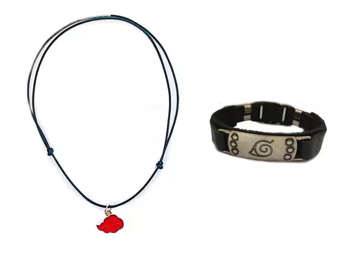 Colar Naruto Nuvem Akatsuki + Pulseira Vila Da Folha Anime