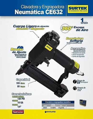 Clavadora Engrapadora Surtek Neumatica Cal 18 Stk-ce632