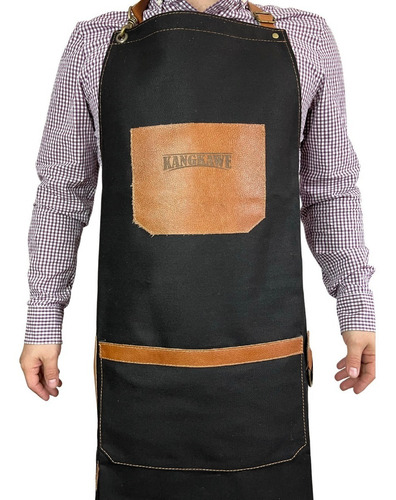 Imagen 5 de 9 de Delantal Pechera Parrilla Cocina Jeans Cuero Kangkawe