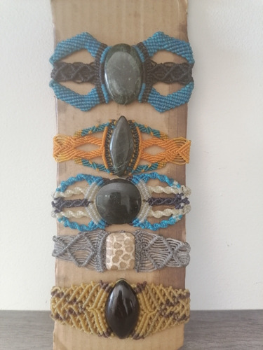 5 Pulseras Artesanales Brazaletes Arte Piedras Naturale