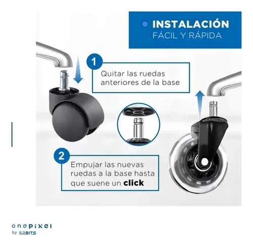 Ruedas Para Silla Escritorio Tipo Roller Set 5 Universales 52 Bits