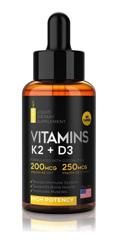 Vitamina D3 K2 Liquida Gotas 10000 Ui 200 Mcg Colecalciferol