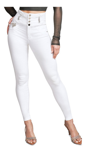 Pantalón Mezclilla Mujer Cintura Alta Push Up Blanco Seven