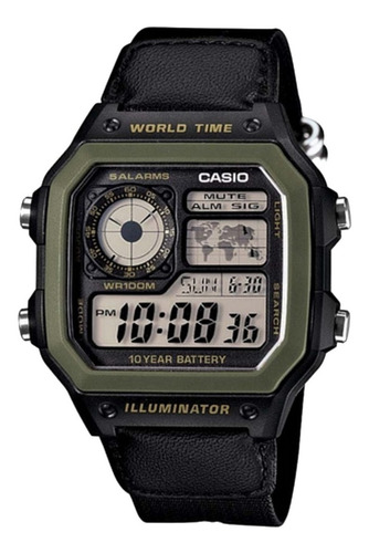 Relógio Casio Masculino Quadrado Ae-1200whb-1bvdf Cor da correia Preto