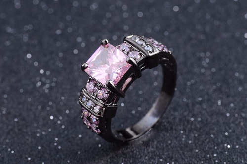Anillo Acero Negro Purpura Enchapado Circon Piedras Blanco