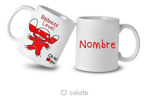 Taza Stitch Badness Level Personalizada Con Nombre