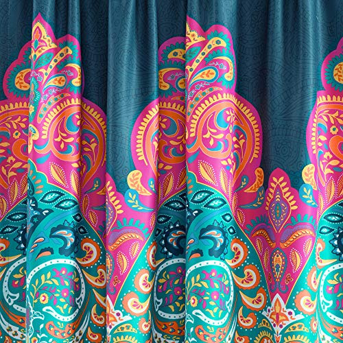 Par De Paneles De Cortinas 274 X 132 Cm Turquesa Y Azul Mari