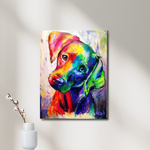 Cuadro Decorativo 20 X 30 Cachorro Colorido Pop Art