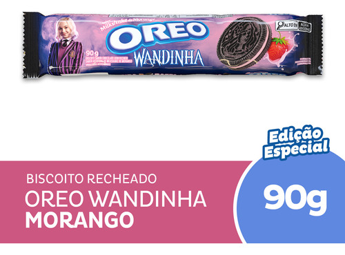 Oreo biscoito recheado milkshake de morango wandinha 90g