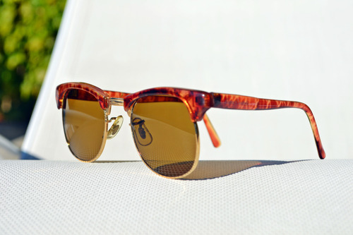 Anteojos De Sol Vintage Combinados Marco Efecto Naranja Marrón Claro Naranja Oscuro Dorado