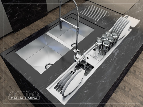 Cuba Dupla Inox Quadrada Gourmet Com Válvula 800 X 400