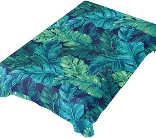 Mantel Rectangular Hojas Tropicales Color Verde Turquesa Hoj