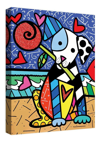 Puppy Love Romero Britto Cuadro Lienzo Canvas Moderno Armazón Madera