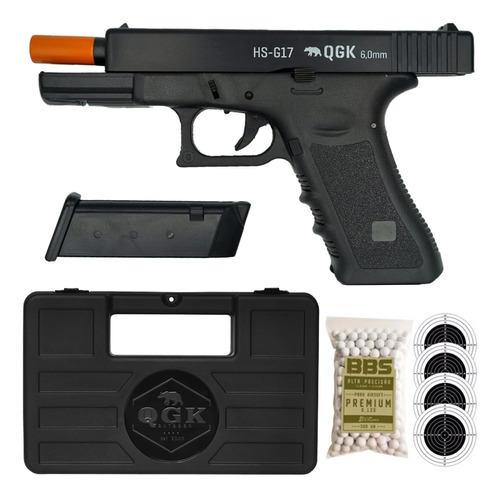 Pistola Airsoft Glock 17 Qgk Hs G17 Realista G17 C/ Maleta