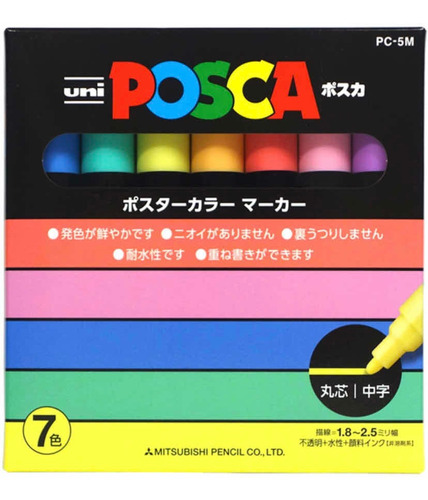 Imagen 1 de 5 de Set Marcadores Posca 5m 7 Colores Original Japonés