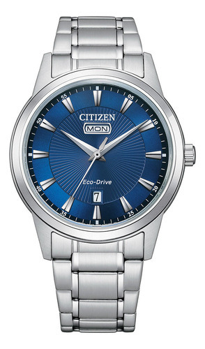 Reloj Citizen Ecodrive Analog Para Hombre De Acero Aw010086l Color de la malla Plateado Color del bisel Plateado Color del fondo Azul