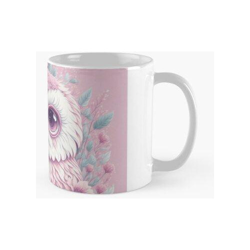 Taza Lindo Búho Bebé Emplumado Rosa En Un Jardín De Flores C