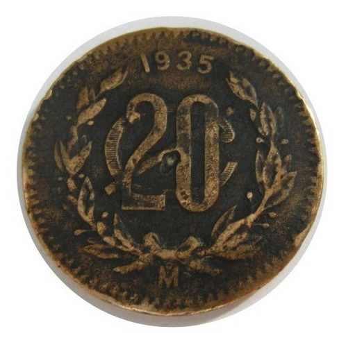 Veinte 20 Centavos Mexico 1935 Cobre Monograma Escasa