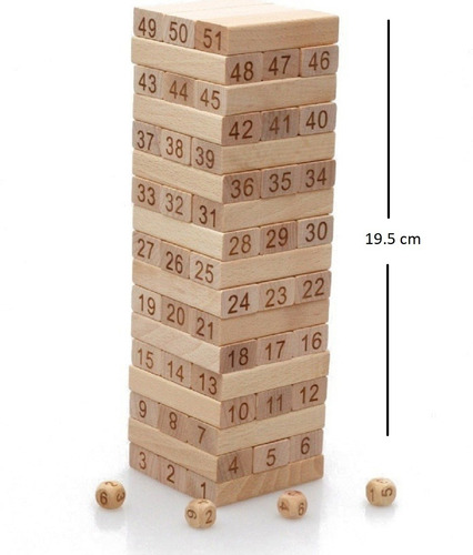 Jenga Torre Madera 48 Pcs Juguete Pequeño Número Dados