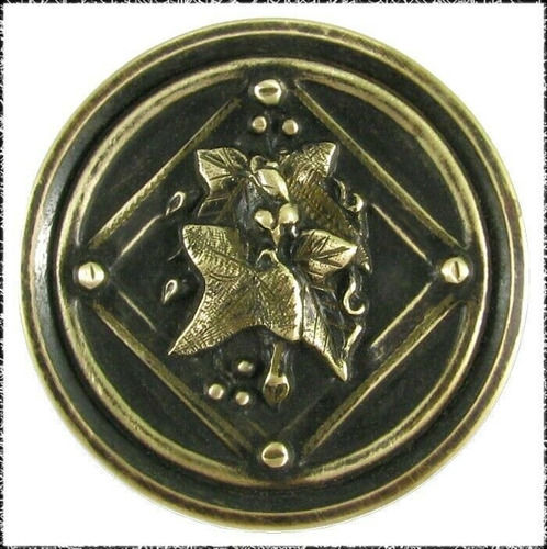 LG Dark Tinted Metal Button W/ivy Leaves, Imitation Screw 