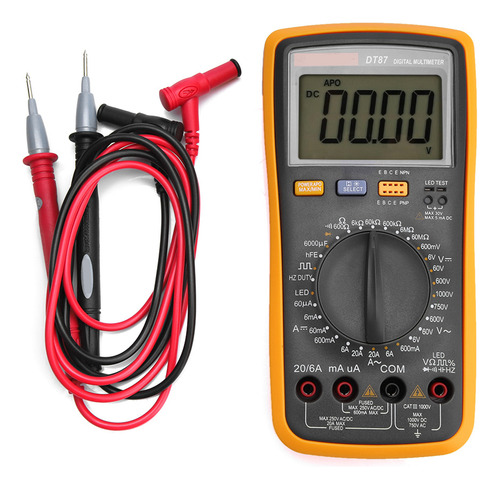 Multímetro Dt87, 6000 Cuentas, Voltios, Amperios, Ohmios, Ca
