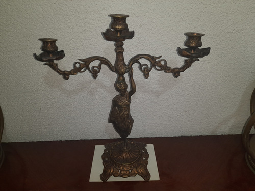 Antiguo Candelabro De Bronce Macizo, De Tres Luces