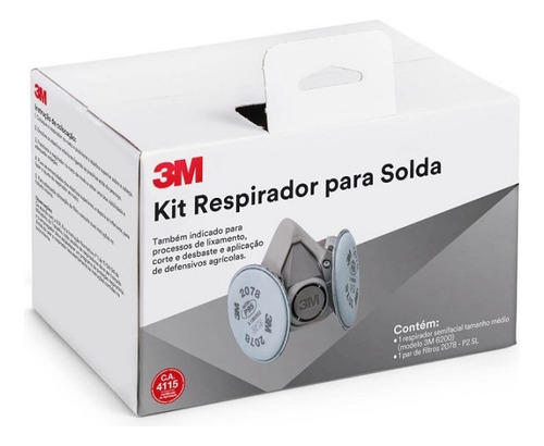 Máscara 3m Respirador 6200 Kit Solda Com 2 Filtros Pff2 2078