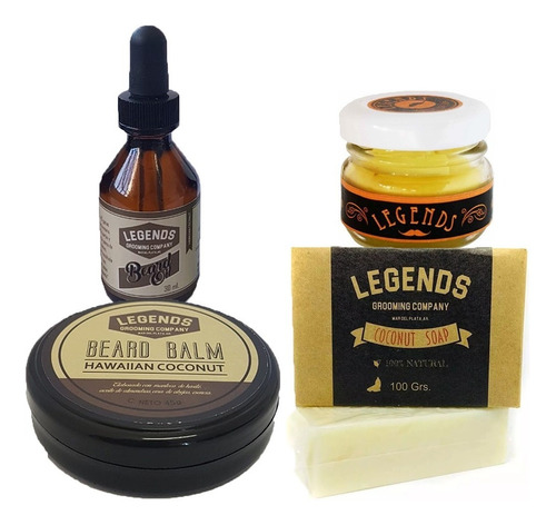 Kit Barberia Bigote Aceite + Bálsamo + Mowax+ Jabón Legends