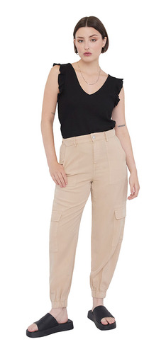 Pantalón Mujer Jogger Cargo Beige Corona