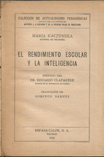 El Rendimiento Escolar Y La Inteligencia Maria Kaczynska 