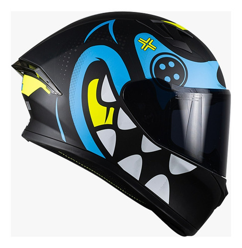 Casco Kov Pixel Crazy Cartoon Azul Cerrado Para Moto Tamaño Del Casco Xl (61-62cm)