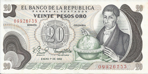 Colombia 20 Pesos Oro 1 De Enero 1982