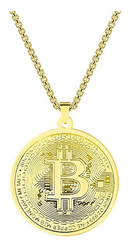 Collar Con Dije Color Oro Bitcoin Criptomonedas Hombre Mujer