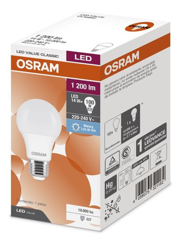 Imagen 3 de 5 de Lámpara Foco Led Osram Pack X20 12 W + 14w Luz Fría/día