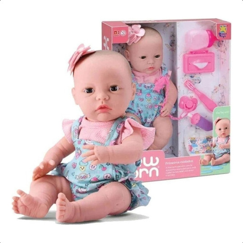 Boneca New Born BebĂȘ Primeiros Cuidados Abre E Fecha Olhos