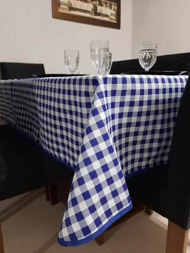 Toalha de mesa xadrez azul e branco - Branco Casa