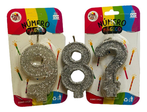 25 Vela De Número Para Pastel Diamantada Plata De Cumpleaños