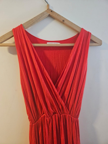 Vestido De Verano Solero Largo Rojo Algodón Escote En V