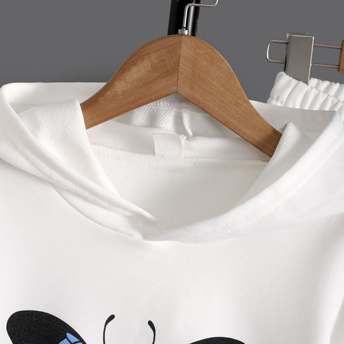 Conjunto De Sudadera Niño Capucha Y Estampado De Mariposa Blanco 10-11 Años