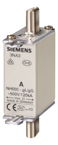 Cartucho fusível Siemens 3na3824 Nh tamanho 000 80a
