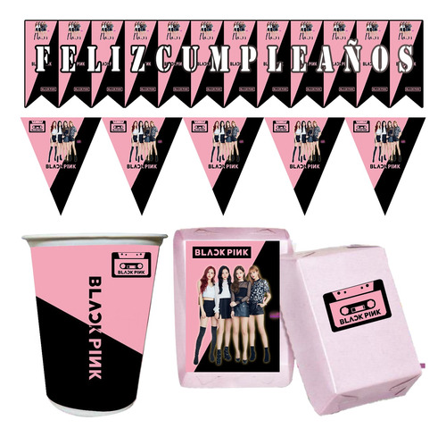 Kit Decoración Fiesta Cumpleaños Black Pink K-pop