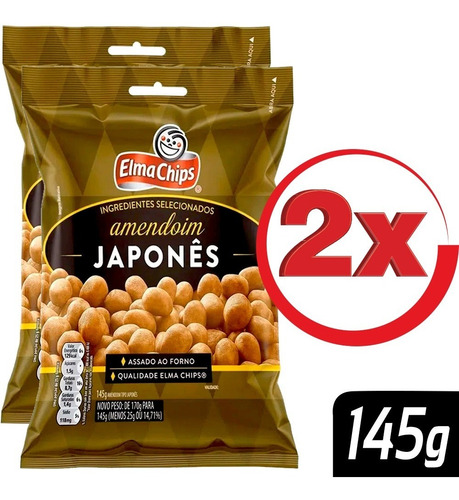 Kit Com 2 Salgadinhos Amendoim Elma Chips Japones 145g