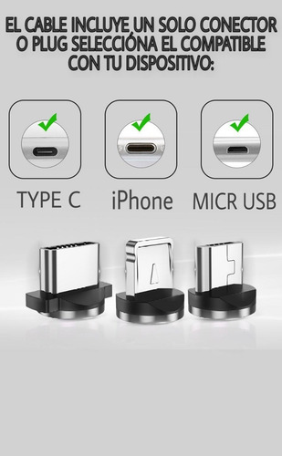 Cable Magnético Carga Rápida Android iPhone Transmi Data 3a
