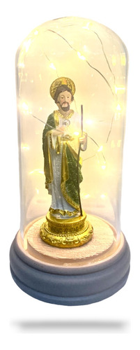 Figura San Judas Tadeo Mediana Con Luz Vidrio Resina