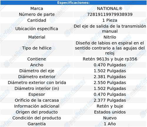 Retén Eje Salida T/ M P/ Studebaker Commander 64 National