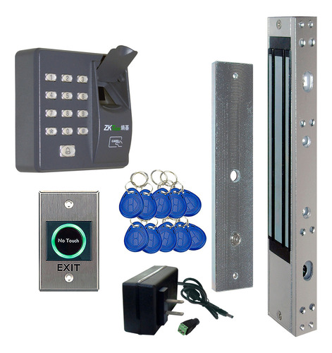 Kit Control Biométrico Electroimán 280kg Llavero S Botón Ir Color Gris Oscuro