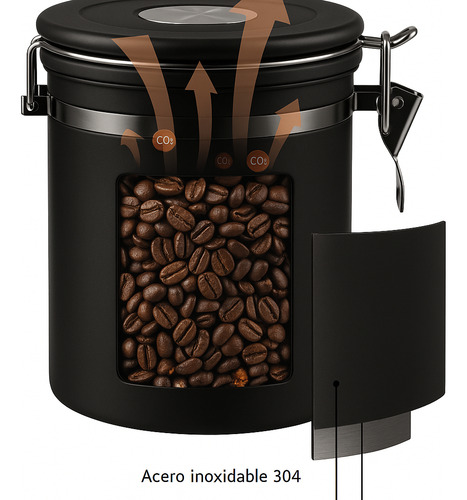 Pack Tarros Hermético Alimento Café C/ Visor Cuchara Set X2
