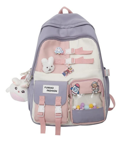 Mochila Kawaii Colgante Bola Color Lona Estetica Para Laptop