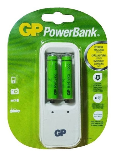 Cargador Gp + 2 Baterias Aaa 1000 Mah Recargables